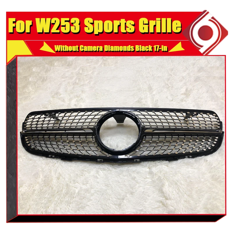 Для Mercedes Diamond Grill Grills ABS Silver подходит для W253 C253 X253 GLC Class Sports Bumper без камеры Add on Style 17- |
