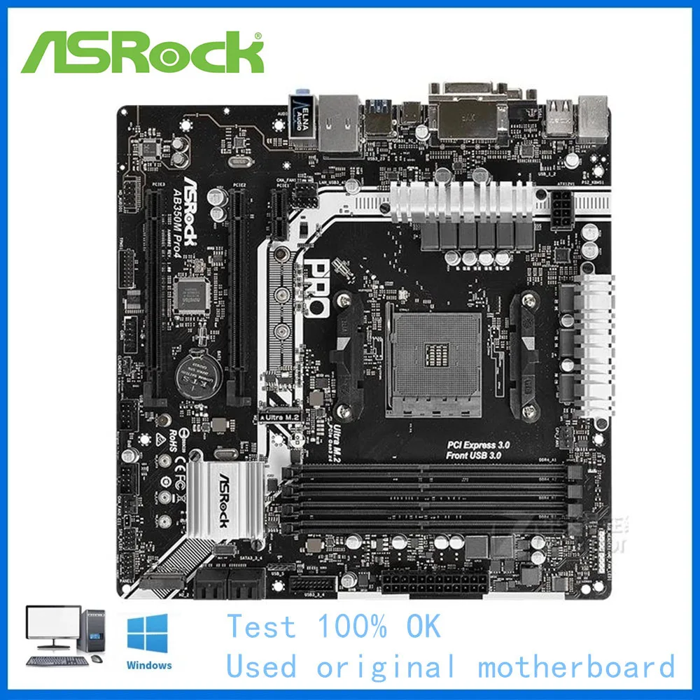 Для ASRock AB350M Pro4 компьютера USB3.0 M.2 Nvme SSD материнская плата AM4 DDR4 B350 настольная Б/у |
