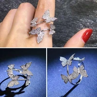 classic ladies butterfly insect shaped open adjustable ring for women micro paved rhinestone zircon party wedding jewelry