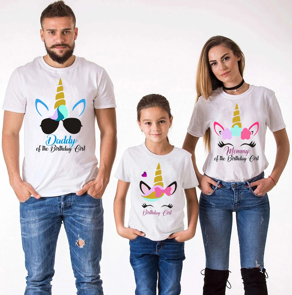 1pc Family Matching Clothes Father Mother Daughter Son Girls Birthday Unicorn Tshirts Funny Summer Family Look Party Tees Tops