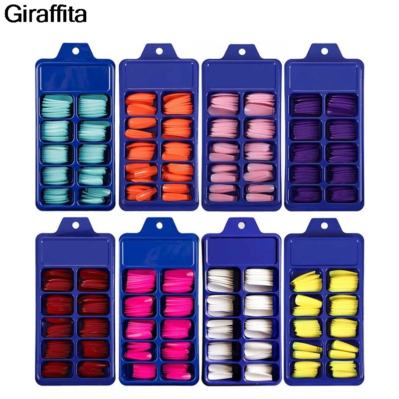 

100Pcs/box False Nail Women Nail Art Decorations Fake Nails Solid Color Full Cover Long Nail Tips DIY Nail Art Decoration