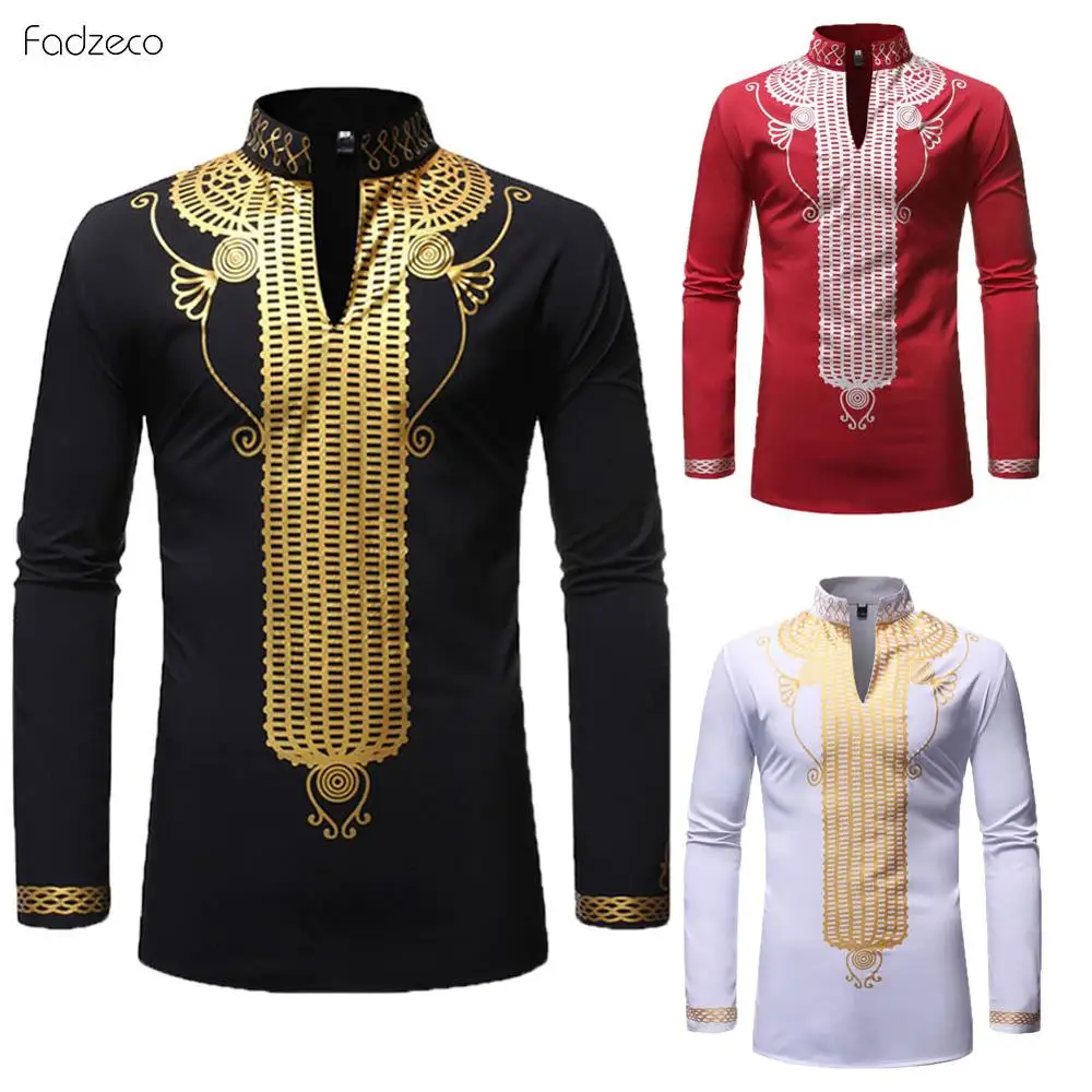 Fadzeco африканская мужская одежда Дашики черная рубашка с длинным рукавом Макси