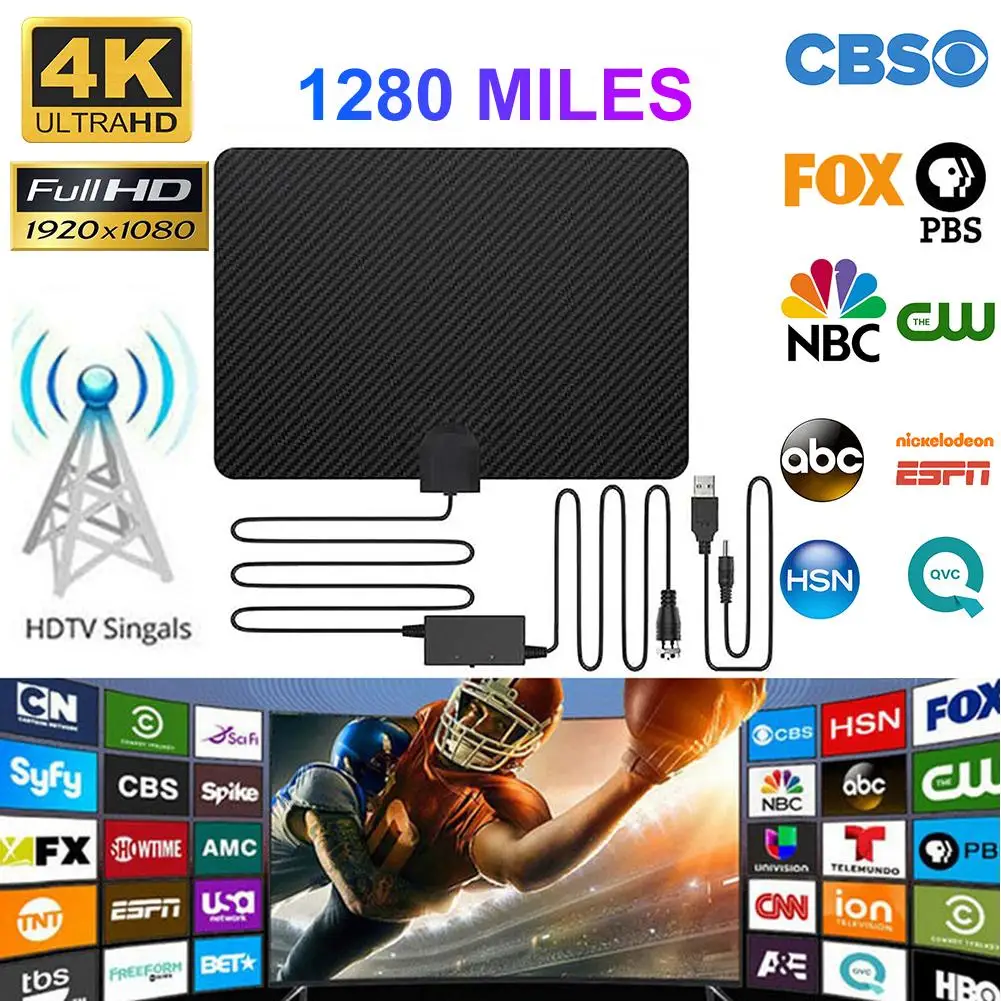 

4K Digital HDTV Aerial Indoor Amplified Antenna 1280 Miles Range For Life Local Channels Broadcast