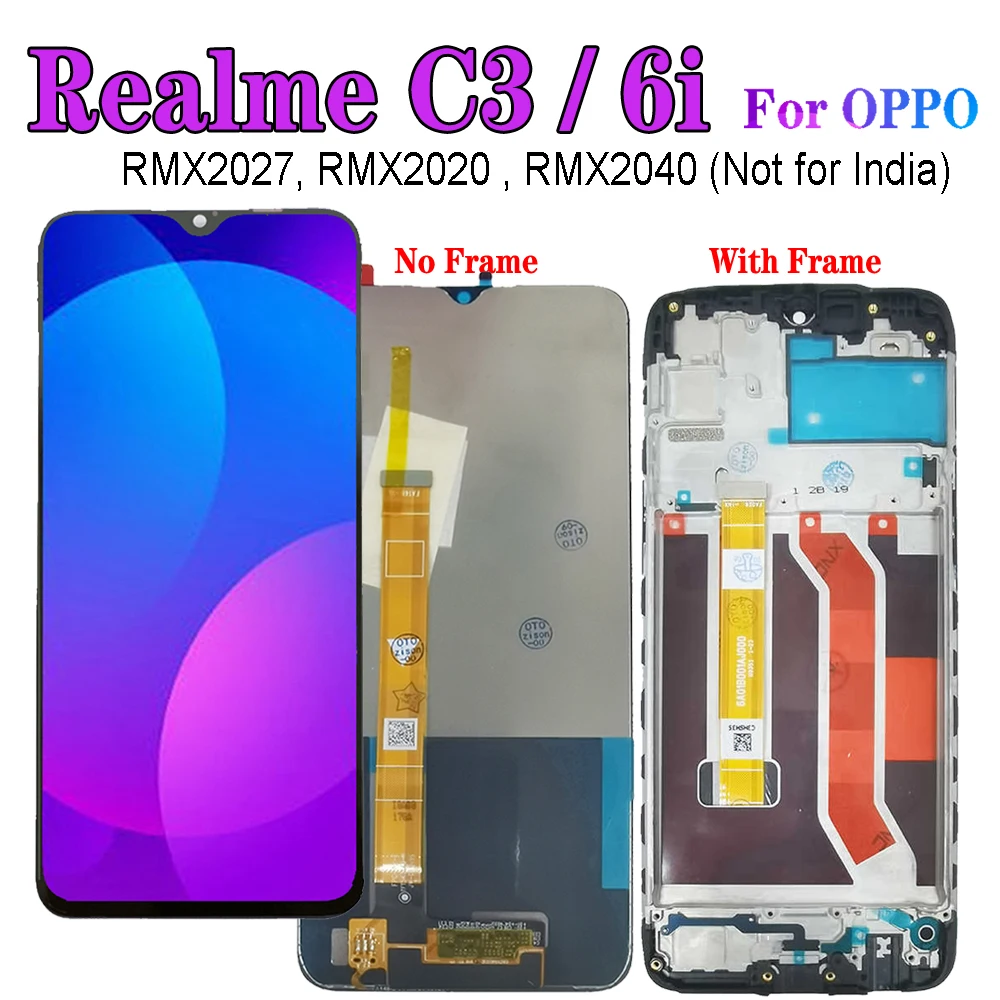 ЖК-дисплей Realme C3 с рамкой для OPPO Realme 6i, ЖК-дисплей RMX2027, RMX2020, RMX2040, сенсорный экран с дигитайзером в сборе, замена 6,5