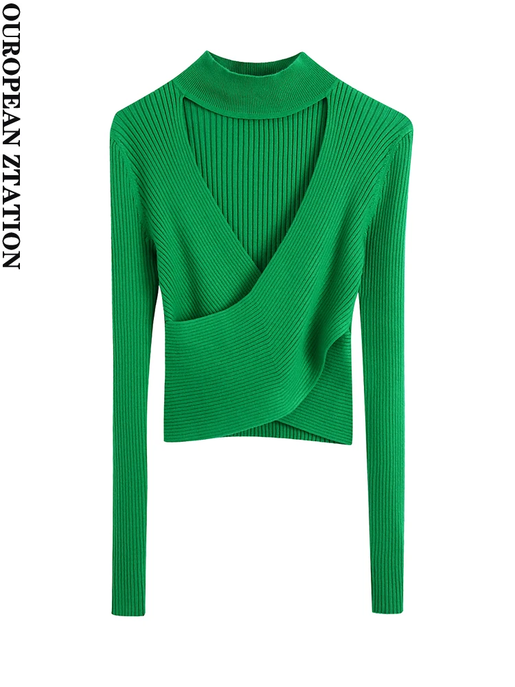 

Модный женский укороченный вязаный свитер PAILETE 2021 с вырезами, винтажные женские пуловеры с высоким воротником и длинным рукавом, шикарные т...