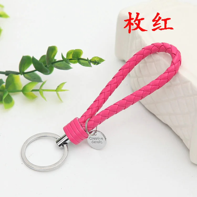 

WANGANGYAO Creative Braided Leather Rope Keychain Car Metallic Leather Rope Keychain Double Circle Keychain