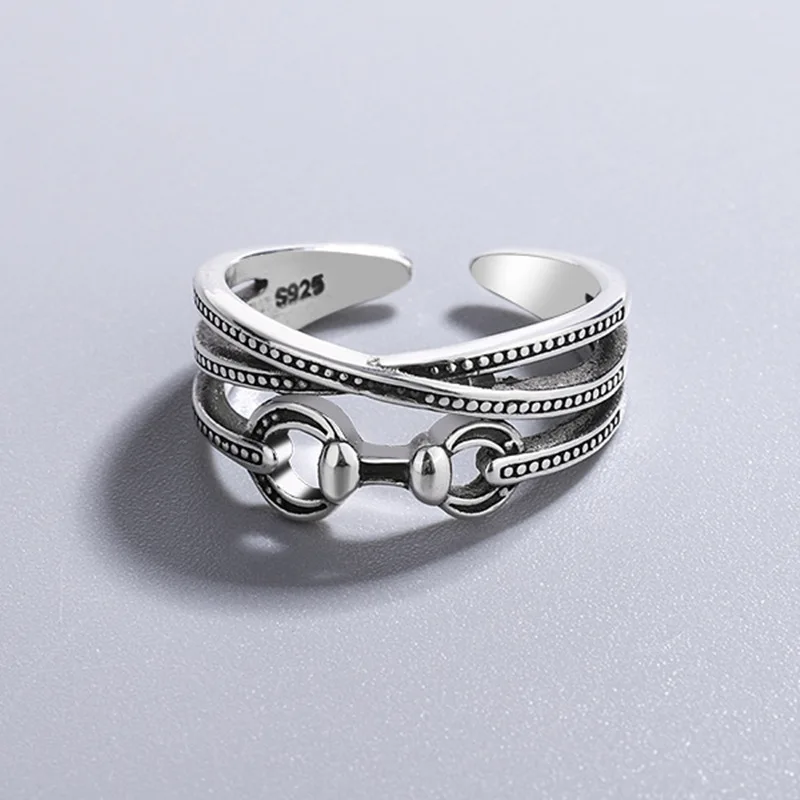 

PANJBJ Retro Wave Simple Fashion Double-layer Braided Open Ring