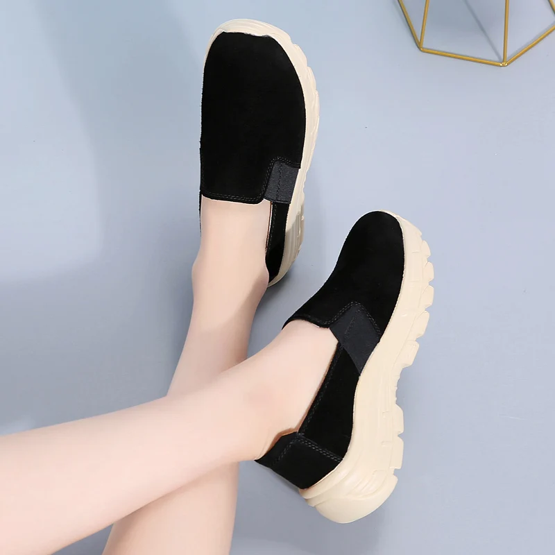 Женские замшевые лоферы на платформе уличные Прогулочные кроссовки толстой 4 5