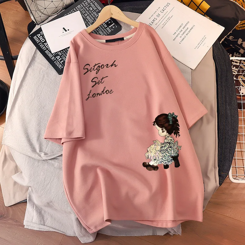 

2021Summer plus size fat mm short sleeve T-shirt women's cotton loose half sleeve top 200kg weigth women polo shirt short sleeve