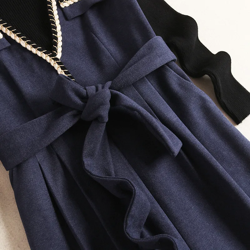 

Elegant Lady OL Pants 2Piece Set Women 2019 Autumn Winter Outfits Long Sleeve Black Pullover Knit Top+Long Pants Suit Overalls