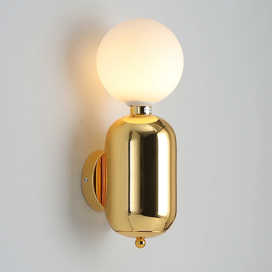 

E27 Golden Bedroom Bedside Wall Light Nordic Glass Globe Ball LED Wall Lamp Aisle Corridor Study Bathroom Wall Sconces