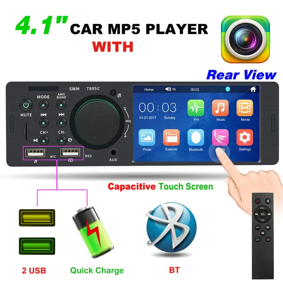 Mp5-плеер 4 1 дюйма Din 2 USB Bluetooth поддержка быстрой зарядки телефона и камеры заднего