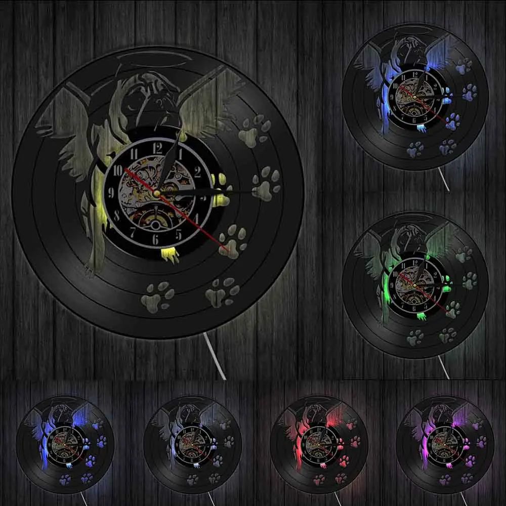 Настенные часы с виниловой пластиной в виде мопса собаки щенка английского