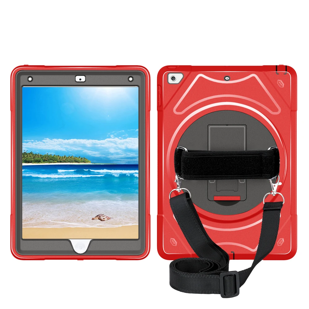 red with strap Ударопрочный чехол для планшета для iPad Pro 12,9 дюйма, сверхпрочный защитный чехол, вращающийся на 360 градусов, подставка, плечевой ремень MTL02 - Цвет: red with strap