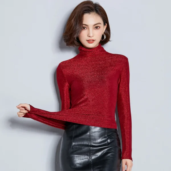 Яркие женские блузки с высоким воротом осень 2020 Новое поступление рубашки