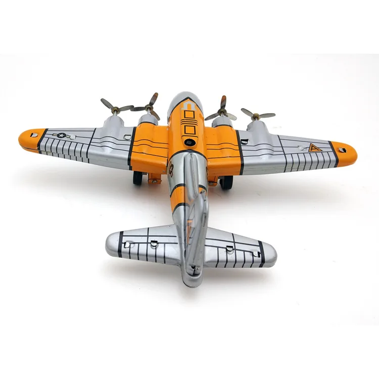 

[Funny] Adult Collection Retro Wind up toy Metal Tin flying fortress bomber Propeller plane Clockwork toy model vintage toy gift