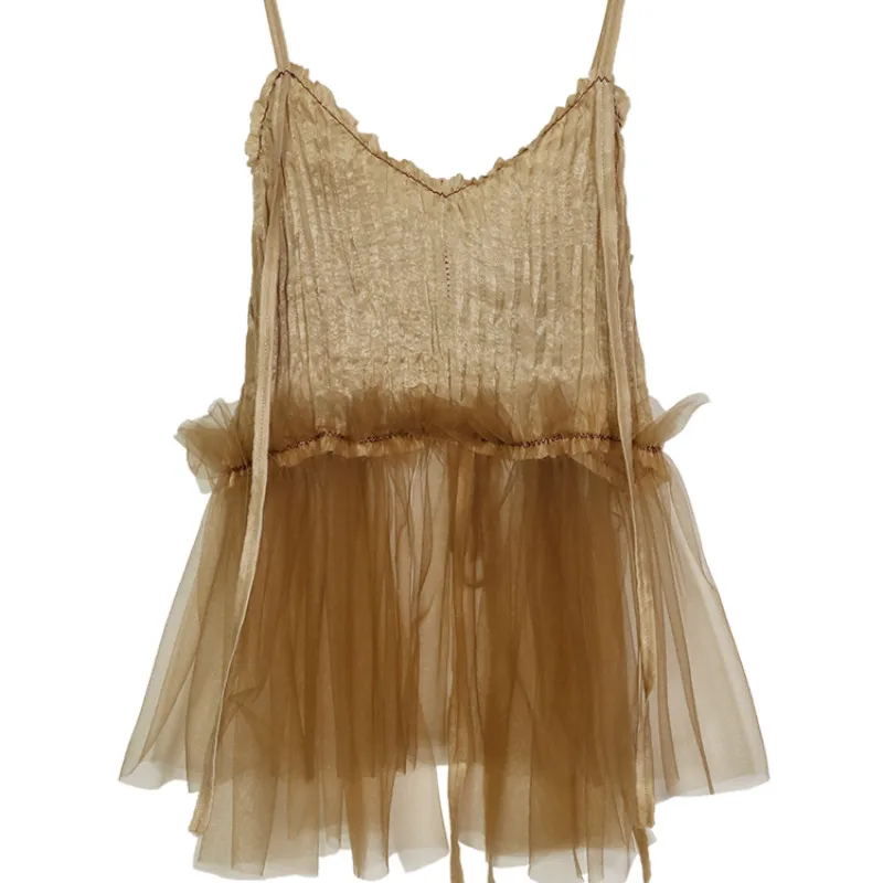 

Women Vest Strap Ruffles Lace Solid Slim Top Elastic Waist Frenulum Long Tank Tops Fashion Sexy Club Clothes Drop Shipping