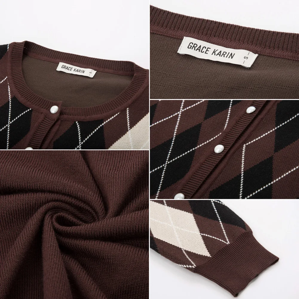 Grace Karin женский свитер весна осень топы одежда Алмазный Узор кардиган трикотаж