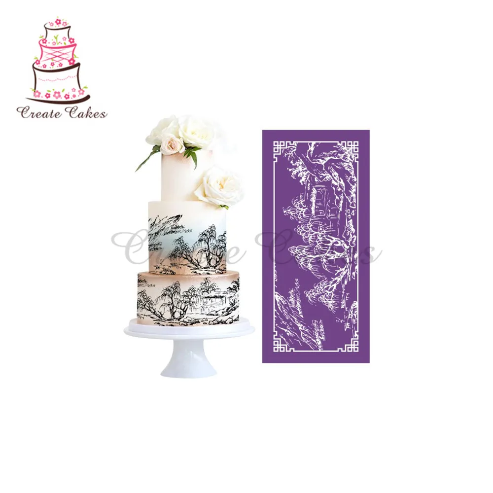Трафарет для украшения торта украшение выпечки вышивка пейзажами|stencils for cakes|design