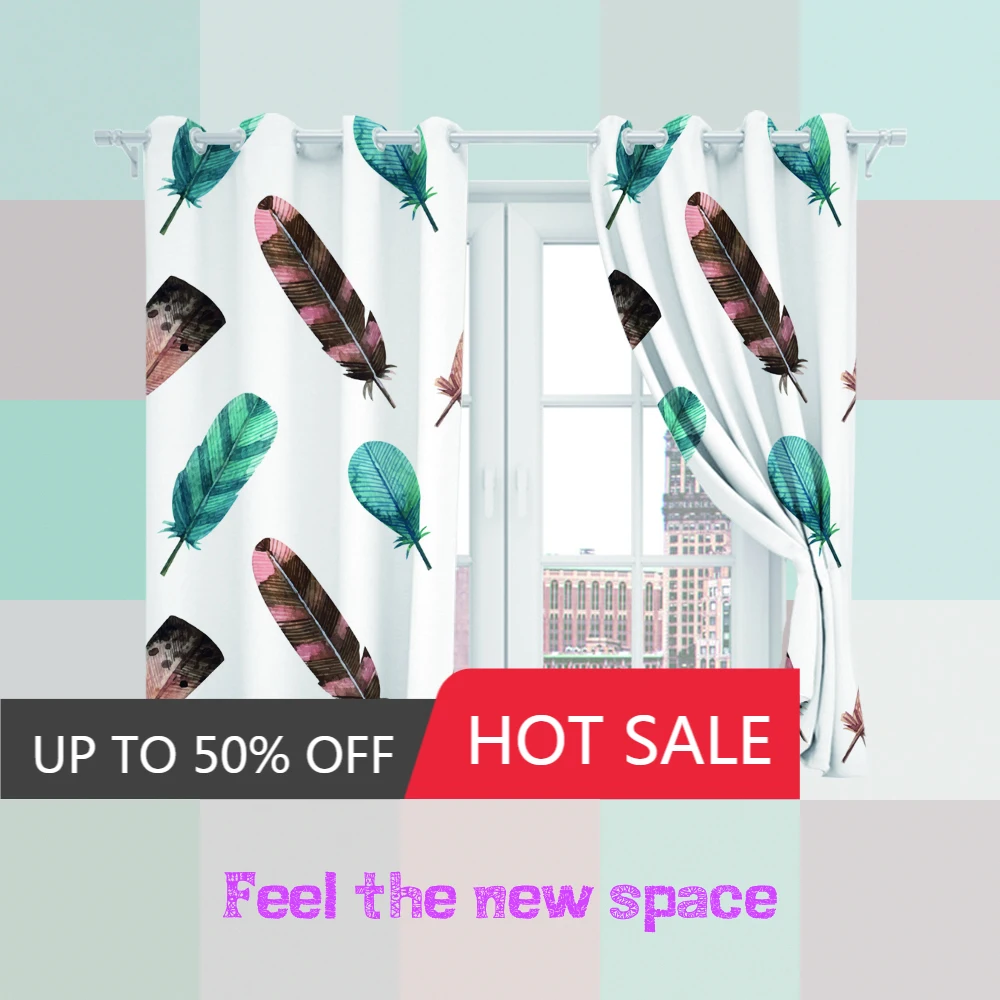 

Punch Hook Blackout Curtain White Feather Customized Full Shade Sunscreen For Windows Home Kitchen Bedroom LivingRoom Decoration