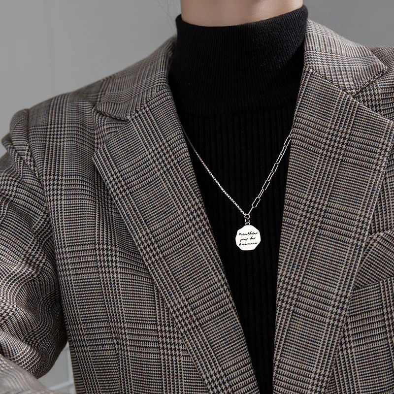 

100% Real 925 Sterling Silver Jewelry Retro Fashion Round Engraved Letter Pendant Necklace For Women Lady Daughter Gift
