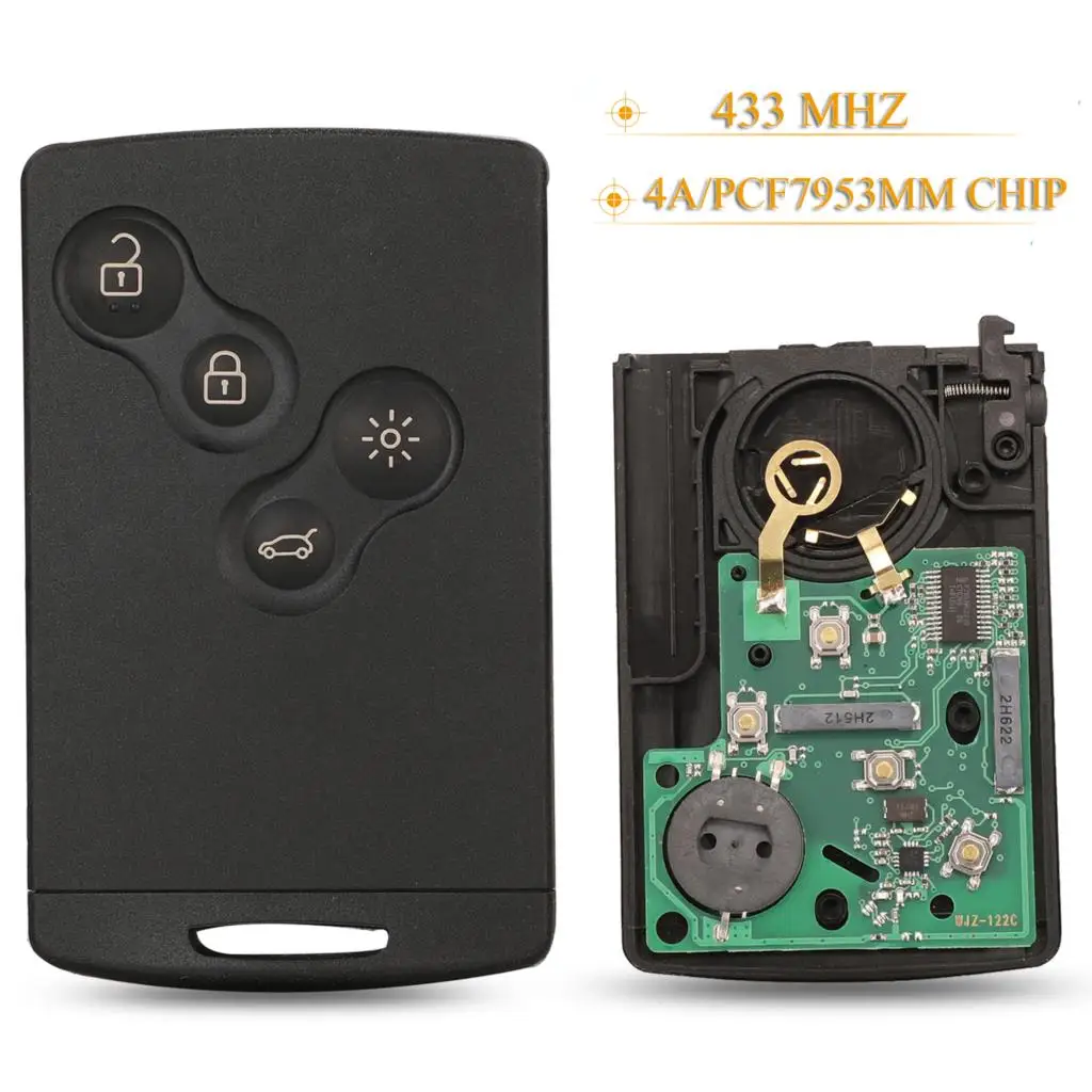 

jingyuqin 4 Buttons 433MHz 4A PCF7953M Chip For Renault Captur Clio IV Passive Keyless Go Entry Remote Smart HandsFree System