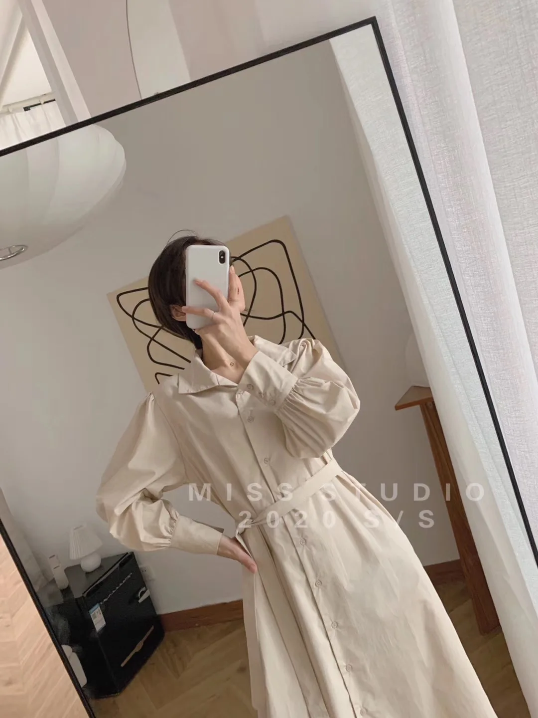 

ZOSOL Elegant Dress Women's Korean-style New Style Fashion Simple Fold-down Collar Long Sleeve Buckle Waistband Long Dress