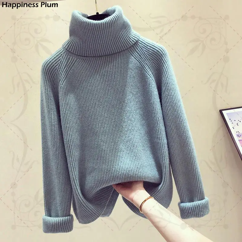 

2020 Fashion Fall/Winter Turtleneck Sweater Ladies Thicken Warm Loose Long Sleeve Knit Bottoming Pullover Women Solid Casual Top