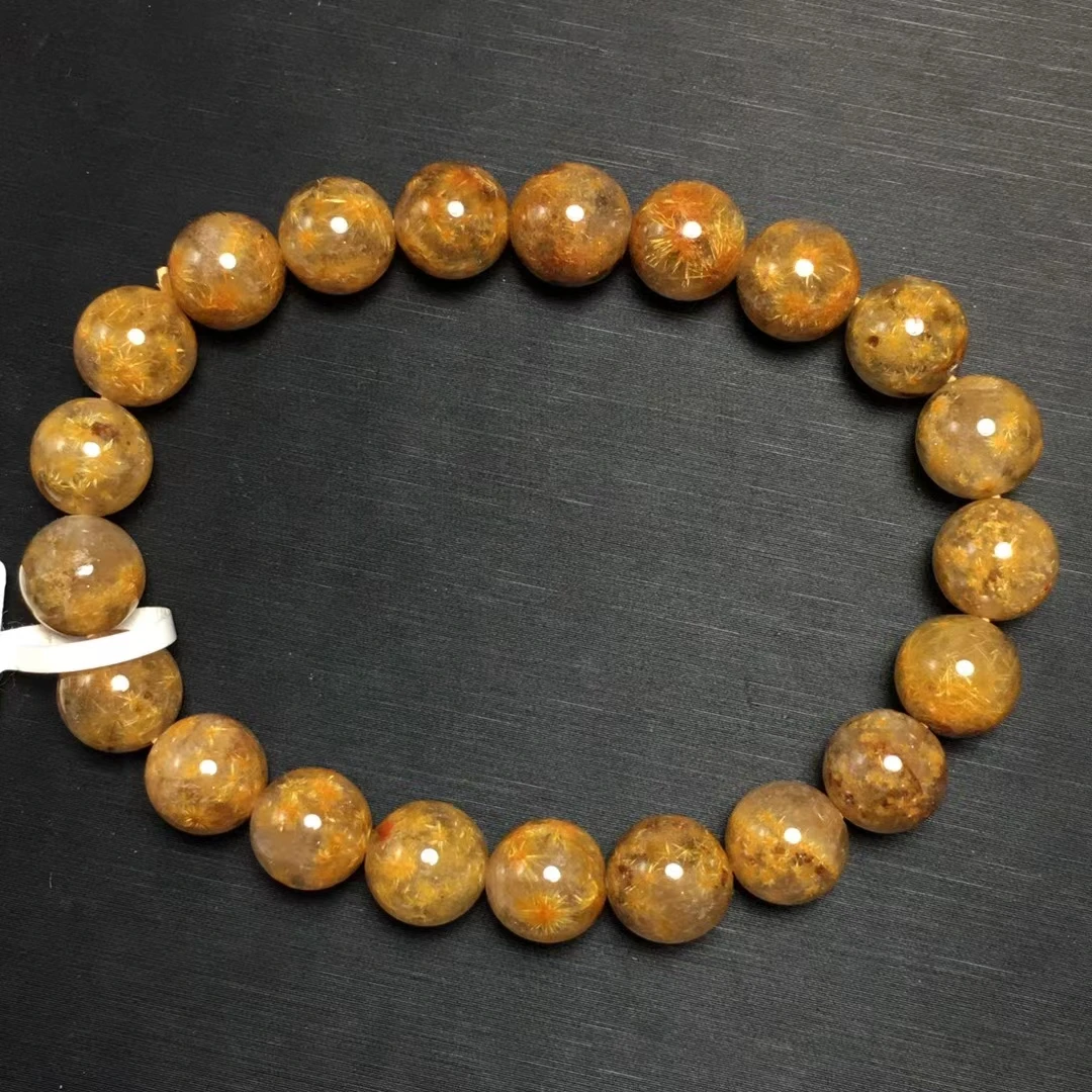 

Natural Gold Rutilated Quartz Sun Flower Bracelet 9mm Clear Round Beads For Woman Men Jewelry From Brazil AAAAAAA