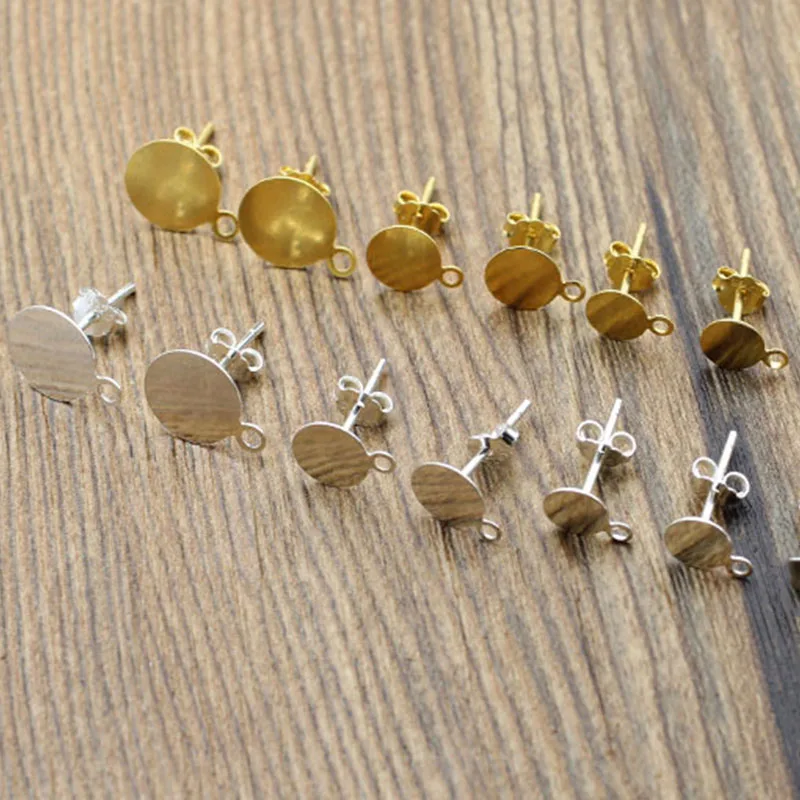 

Real 925 Sterling Silver Gold Blank Post Earring Studs Base Pins With Earring Plug Findings Ear Back For DIY Jewelry Making