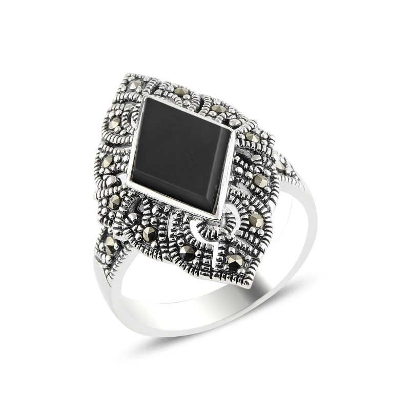 

Silverlina Silver Onyx & Marcasite Ring