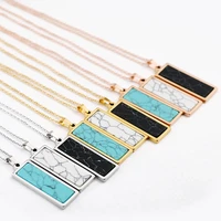 stainless steel geometric square turquoise necklace for women short chain small choker necklace stone pendant charm jewelry gift