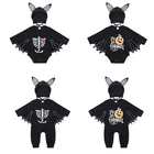 Костюм для косплея для новорожденных на Хэллоуин, Костюм Скелета, летучей мыши, комбинезон с принтом тыквы, черепа, комплект из 2 предметов, комбинезон для младенцев, боди для мальчиков и девочек