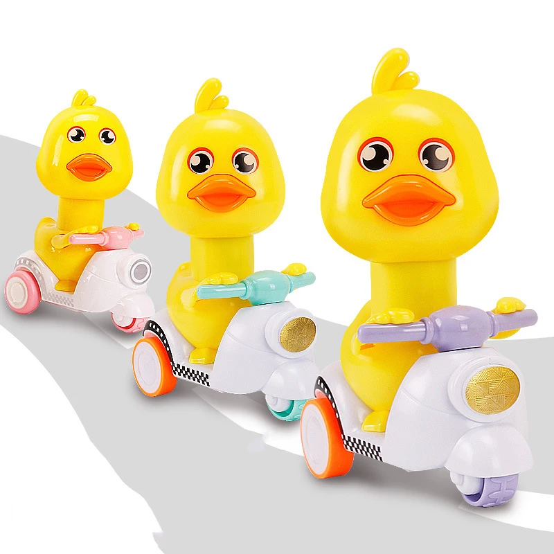 

3 шт./лот, Мультяшные животные, игрушка для малышей, автомобили для малышей, нажимная утка, мотоцикл с вращающейся на 360 ° головкой, заводная