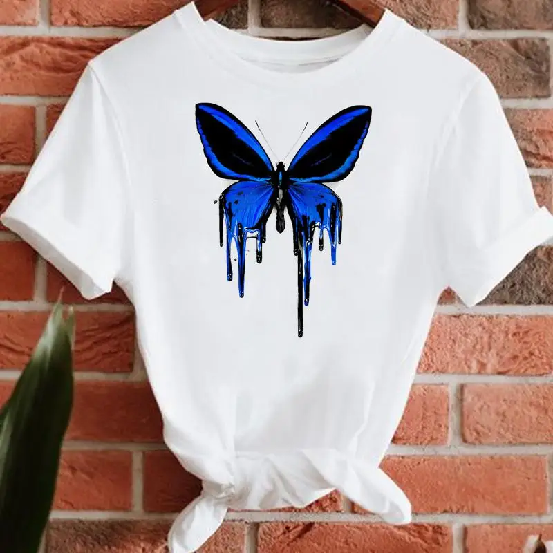 

Футболка женская с коротким рукавом, топ с графическим принтом, модная Повседневная рубашка с цветами и бабочками, на лето