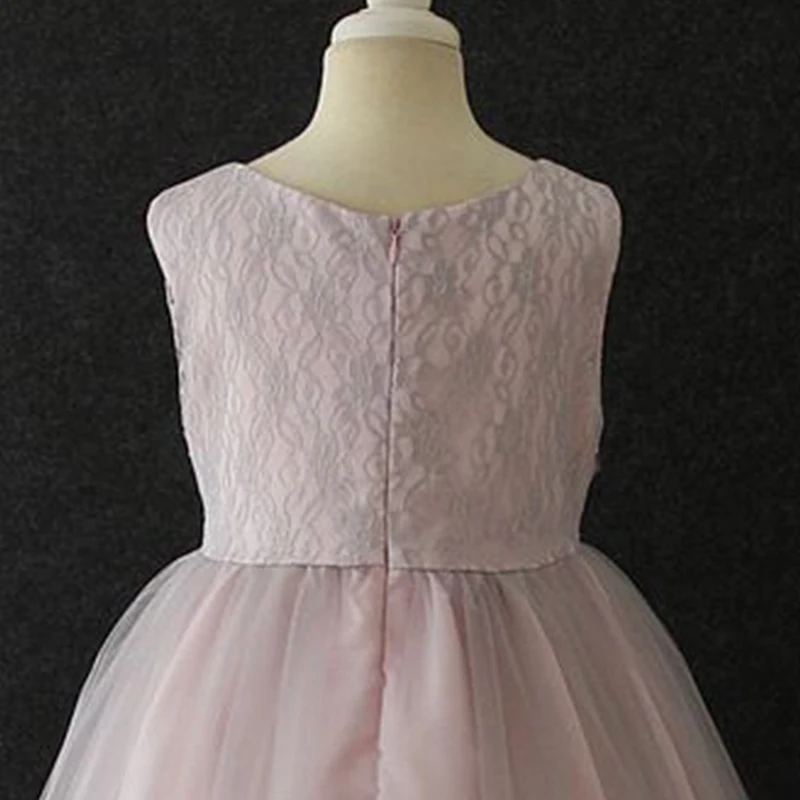 

Flower Girls Dress Illusion O-Neck Sleeveless Tulle Lace Appliques Pearls Embroidery Floor-Length Kids Party Princess Gown F397