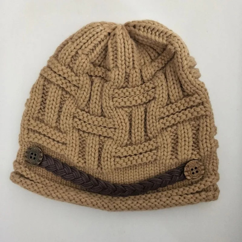 Khaki Модные женские вязаные шапки Теплые повседневные однотонные шапки зимние шапки для девочек - Цвет: Khaki