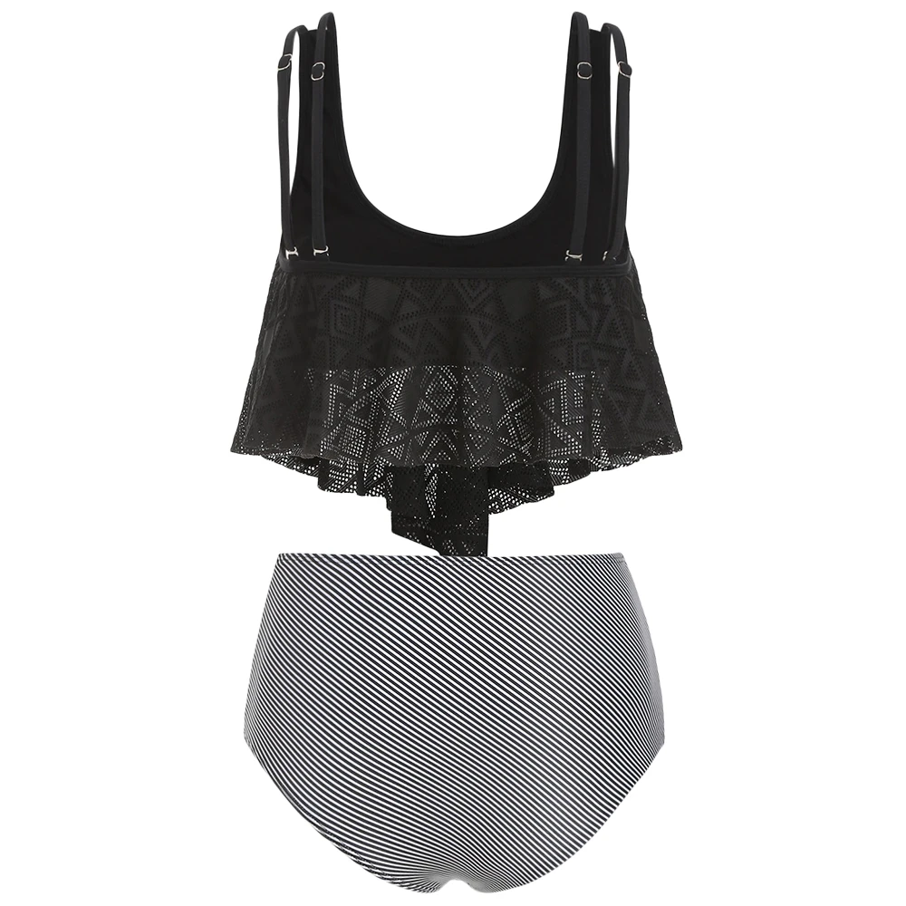 Перфорированный цветочный полосатый купальник Танкини с рюшами CB|Купальники| |