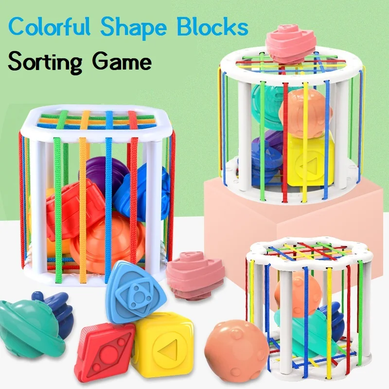 

Montessori Colorful Shape Blocks Sorting Game Baby Motor Skill Tactile Learning Educational Toys For Children Kids Birth Gift