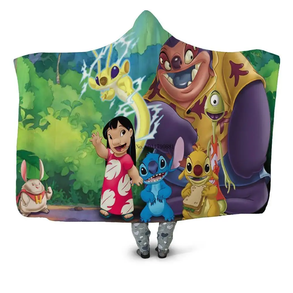 

Disney Red Mickey Minnie Mouse Stilch Print Hooded Cape Comfortable Soft Shawl Plush Plush Blanket Children Adult Home Textile