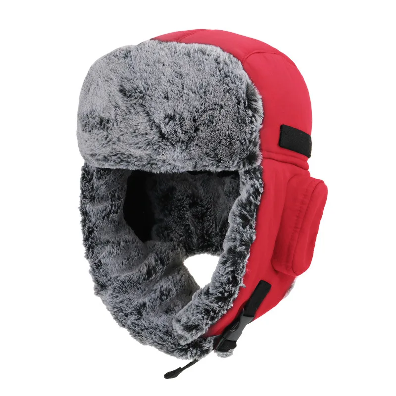

Winter Fur Warm Windproof Hat Men Women Lei Feng Cap Bomber Faux Fur Ear Flap Cap Black Ski Trooper Trapper Cold Anti-snow Cap