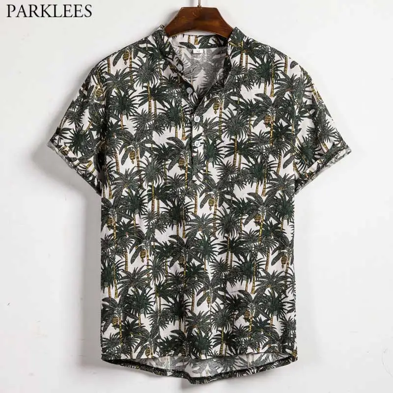 

Стильные Гавайские рубашки с принтом кокосовой пальмы, мужские повседневные пляжные рубашки с воротником-хомутом для мужчин, праздничная П...