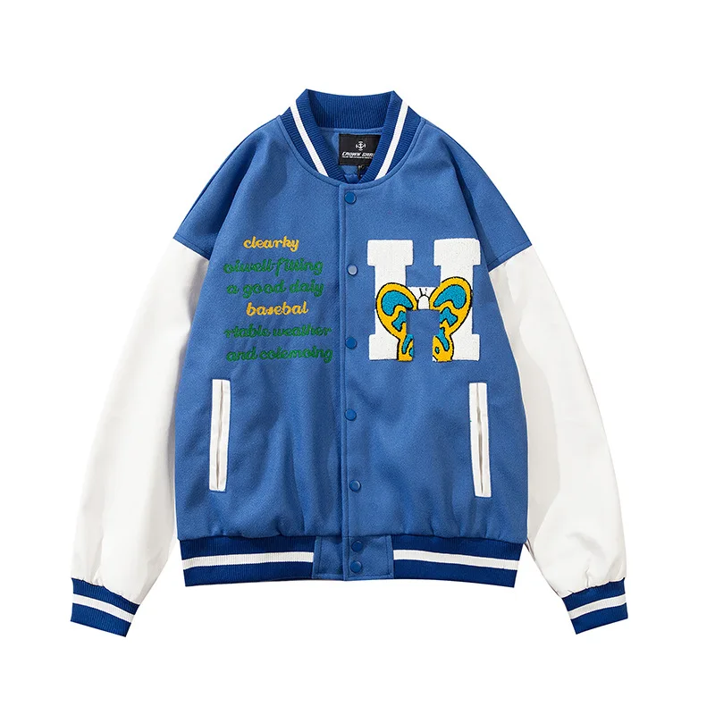 

H embroidery trend baseball uniform color matching jacket male Harajuku street bomber jacket male baseball jacket unisex