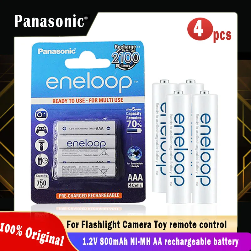 Оригинальные аккумуляторные батарейки Panasonic Eneloop 1 2 В 800 мАч AAA для камеры фонарика