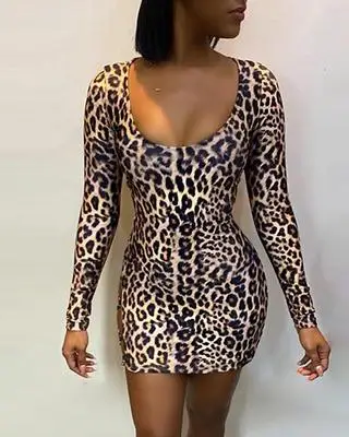 

Hot-selling super leopard sexy nightclub striped back strapped buttocks short dress