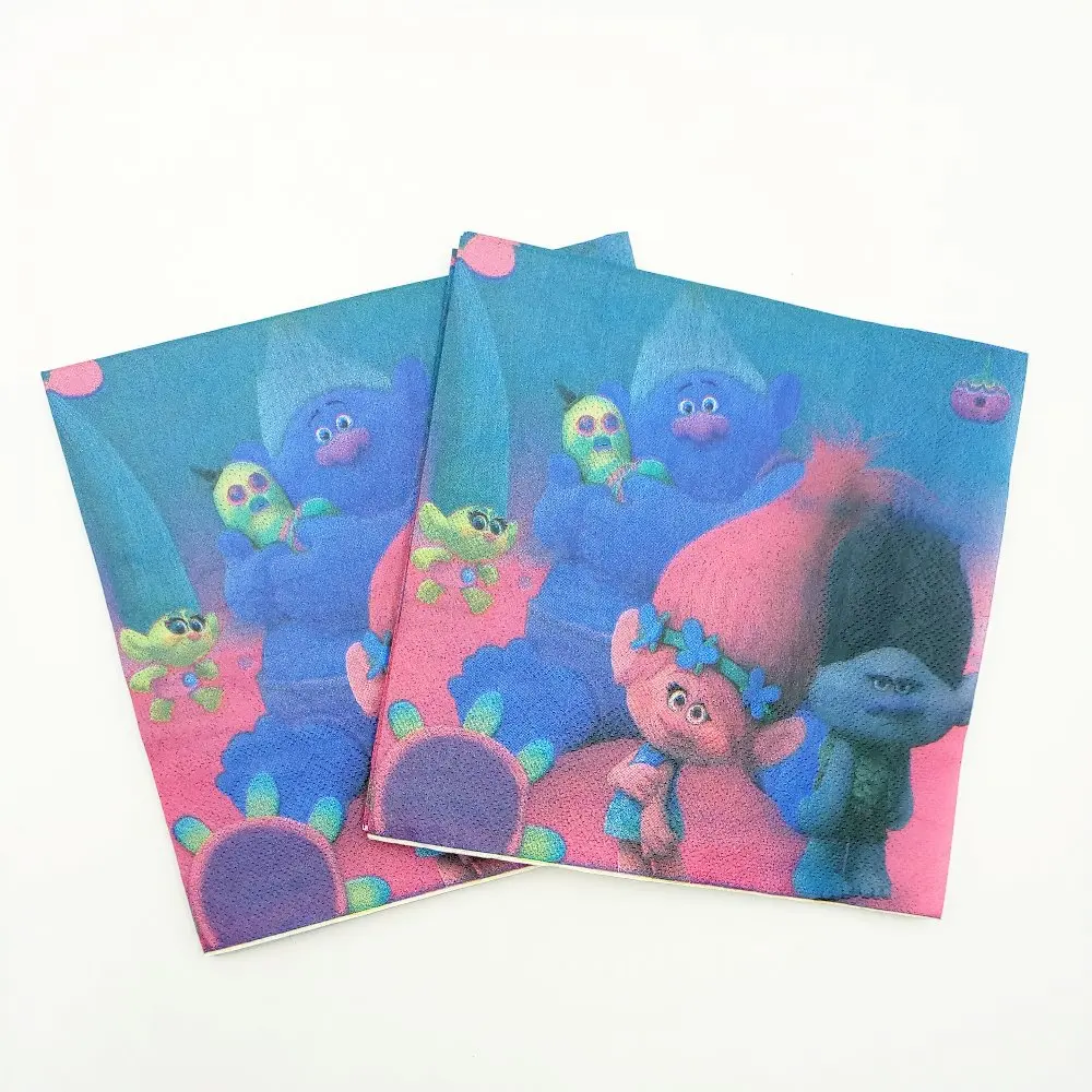 Paper Napkin 20pcs 10 шт./пакет с героями мультфильма «тролли» вечерние поставки Бумага тарелка для торта посуда для детей, хороший подарок на день рождения украшения тарелки с троллями - Цвет: Paper Napkin 20pcs