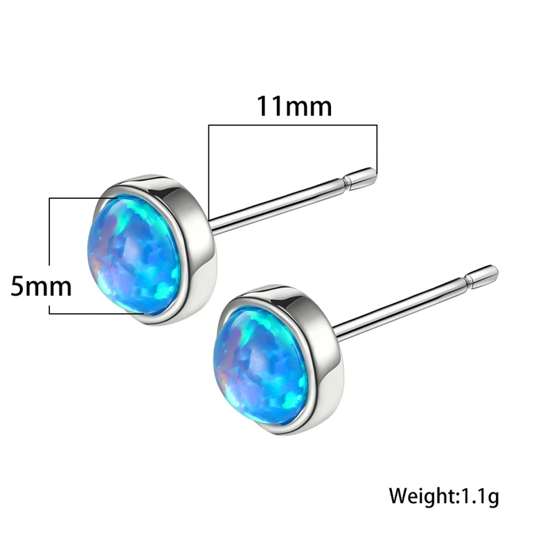 

Boho Female 5mm Blue Opal Stone Earrings Dainty Silver Color Wedding Earrings Classic Bride Round Small Stud Earrings For Wome