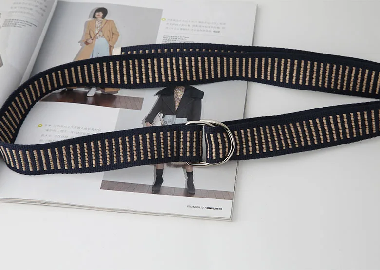 

Fashion Casual Unisex Nylon Canvas Fabric Belt Strap D Ring Buckle Waist Band Solid Color Long Cloth Dress Knitted Waistband