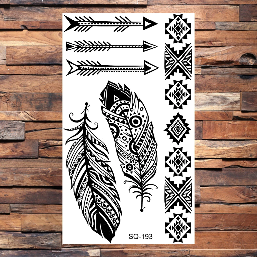 Временные татуировки с черным черепом для мужчин и женщин Реалистичная хна перо