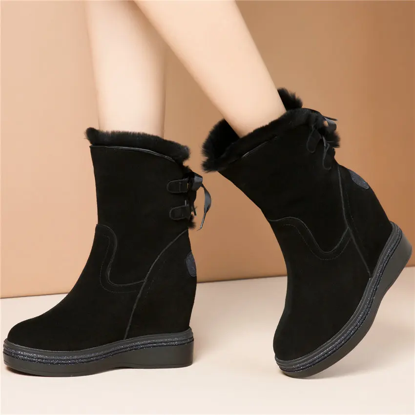 

Winter Fashion Sneakers Women Genuine Leather Wedges High Heel Snow Boots Female Warm Rabbit Fur Platform Pumps Casual Shoes